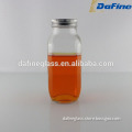 Rectangle shaped clear empty glass milk bottles 350ml with caps for fruit juice wholesale